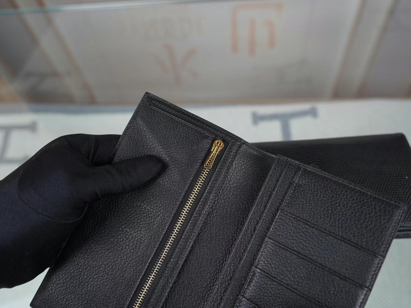全手缝 Hermes Bearn Wallet 爱马仕89黑色蜥蜴皮H扣长款钱包 金/银扣