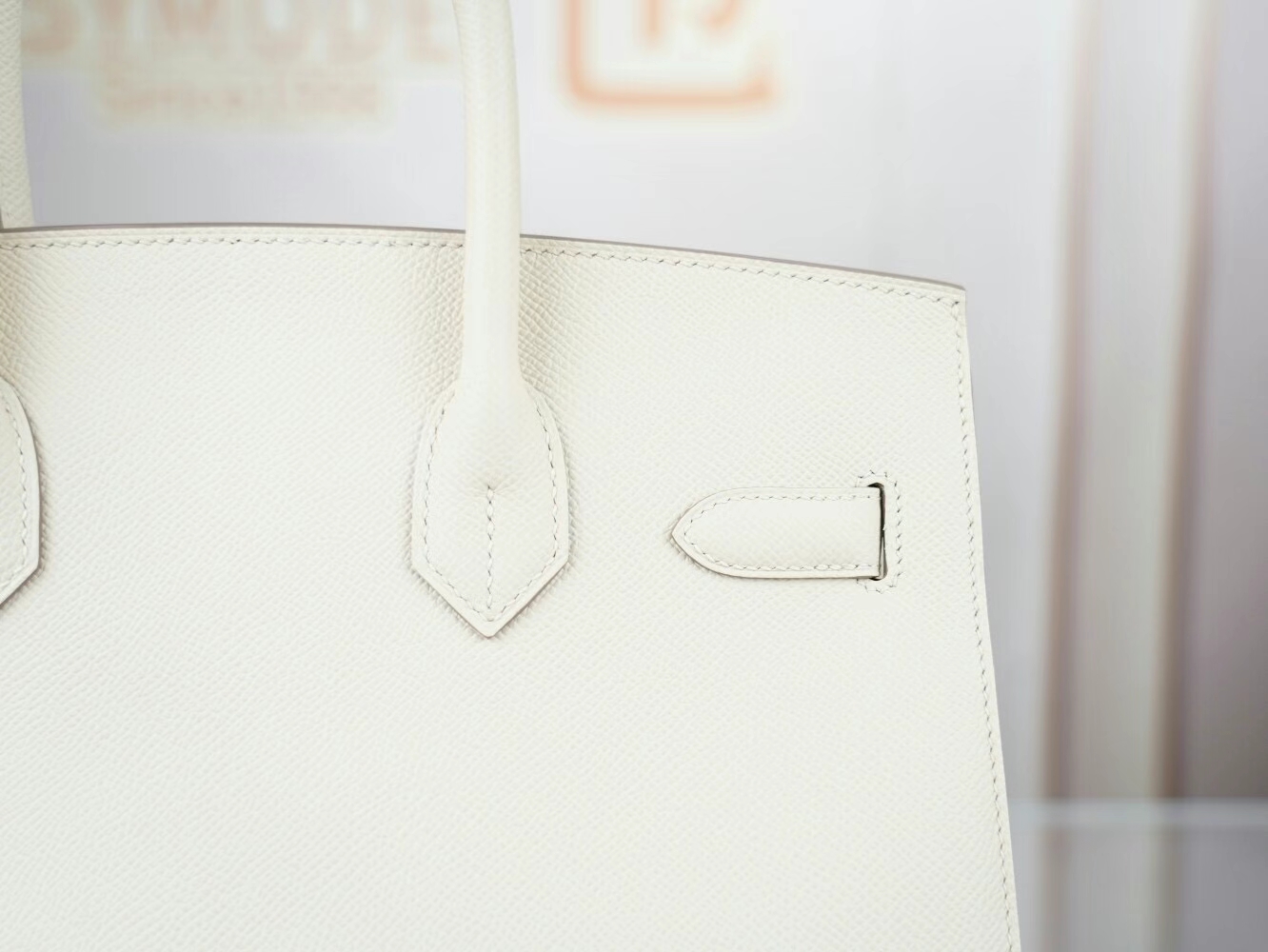 爱马仕包包官网 Hermes Birkin30CM CC10奶昔白Epsom皮铂金包外缝 金扣