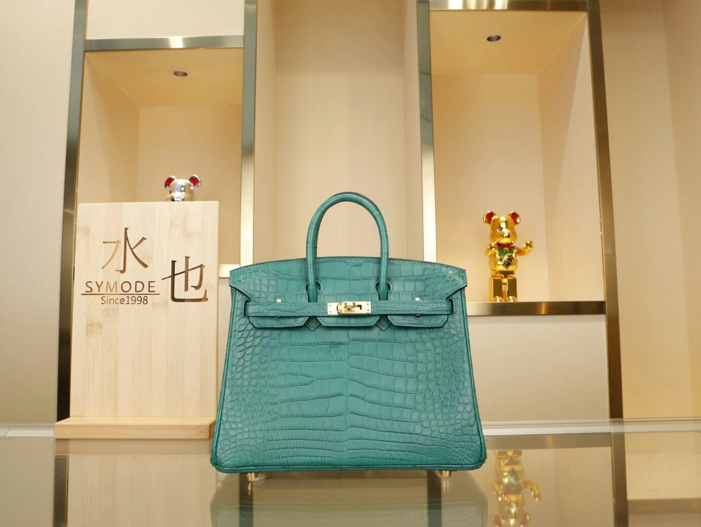 Symode爱马仕铂金包 Hermes 6Q翡翠绿雾面方块鳄鱼皮Birkin25CM 金扣