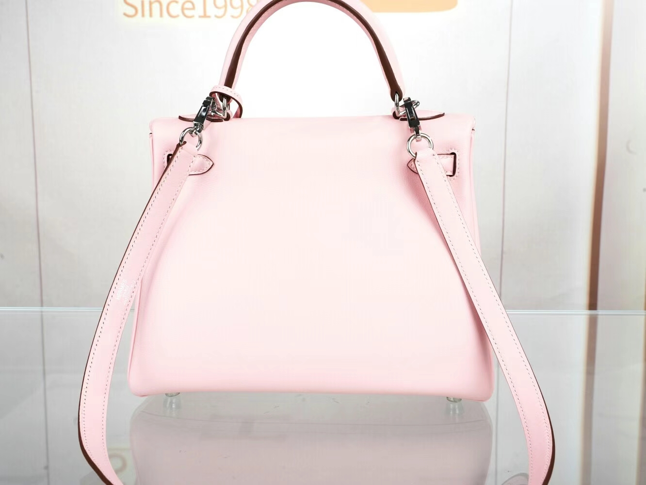 水也名品 Hermes Kelly25CM 爱马仕3Q水粉色Pink Sakura Swift皮凯莉包 银扣