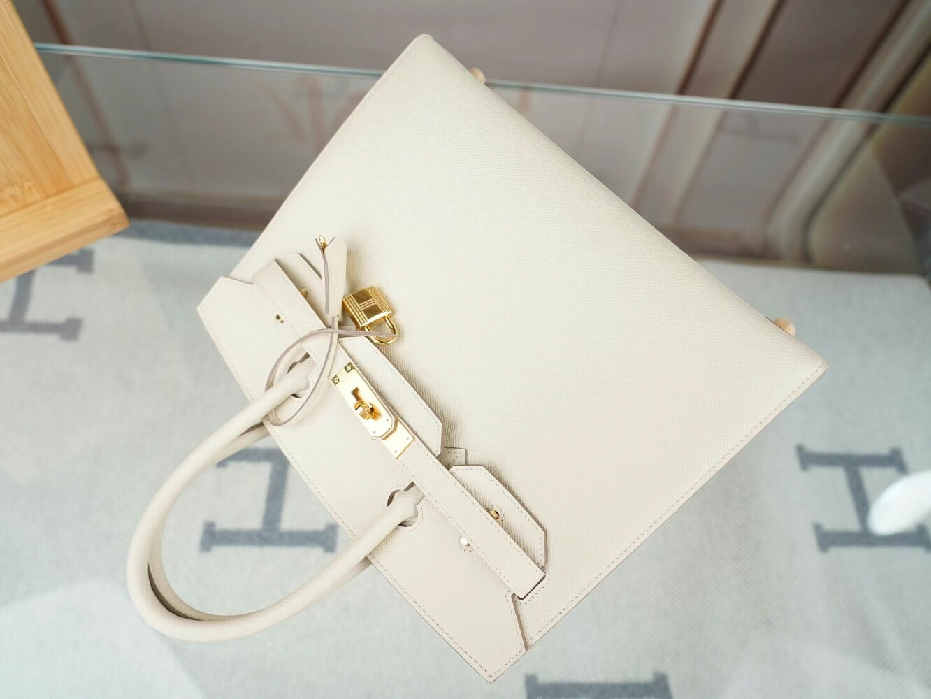 爱马仕包包官网 Hermes Birkin30CM CC10奶昔白Epsom皮铂金包外缝 金扣