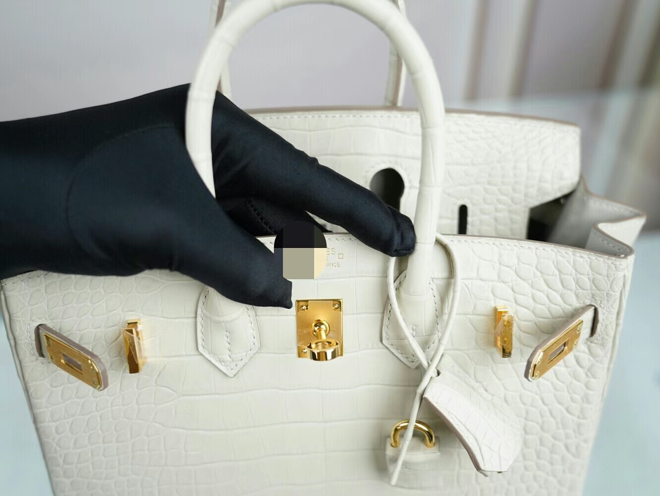Symode Hermes Birkin25CM 爱马仕8L冰川白雾面两点鳄鱼皮铂金包 银扣