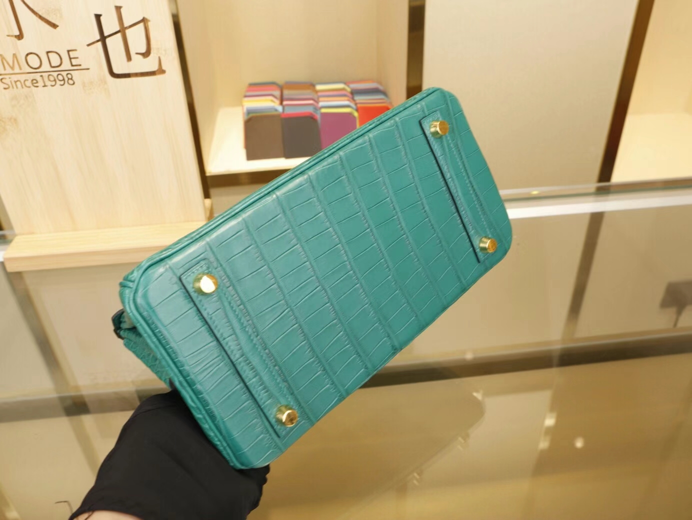 Symode爱马仕铂金包 Hermes 6Q翡翠绿雾面方块鳄鱼皮Birkin25CM 金扣