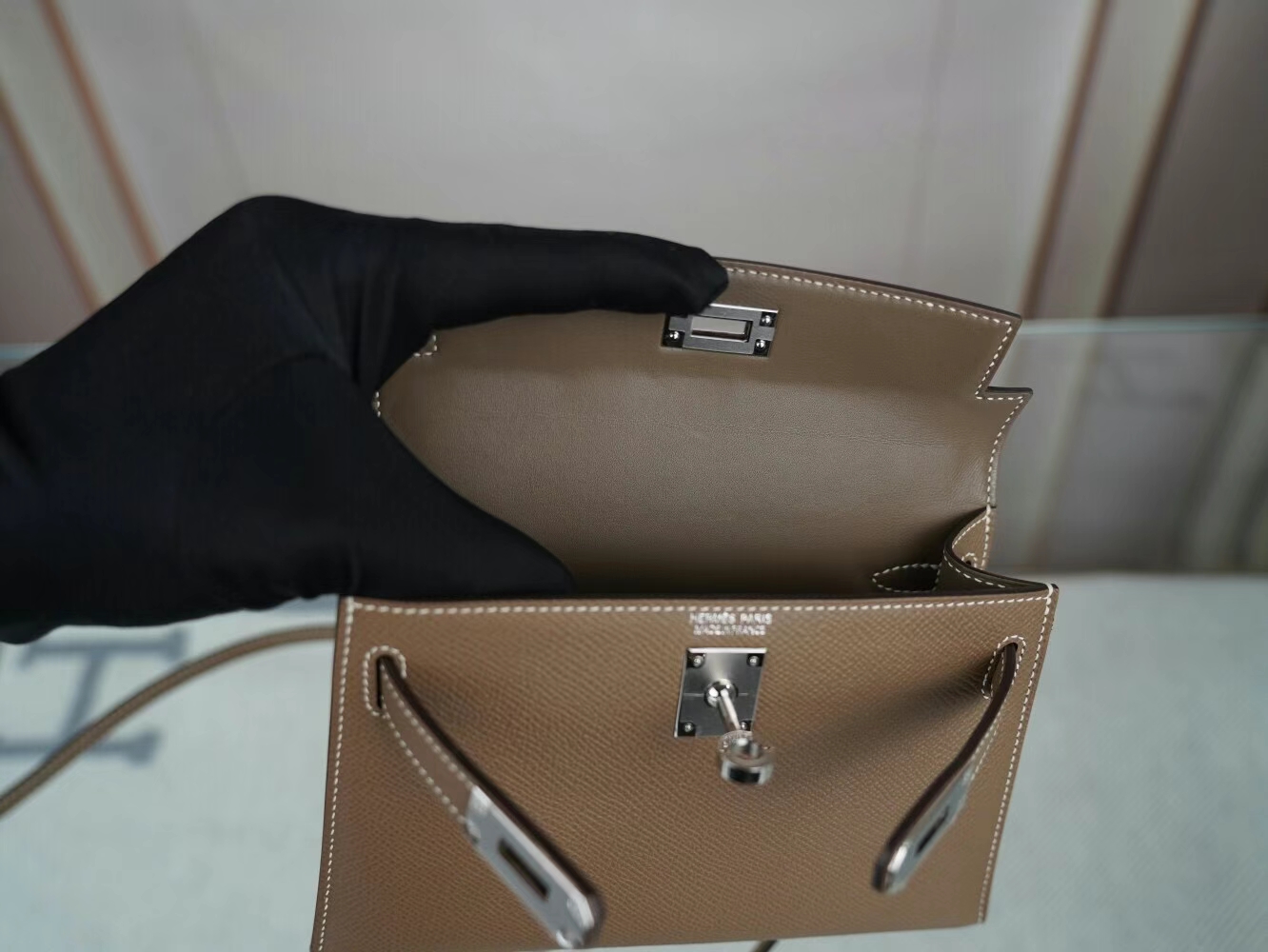 爱马仕迷你凯莉包二代 Hermes CK18大象灰Etoupe Epsom皮Mini Kelly19CM