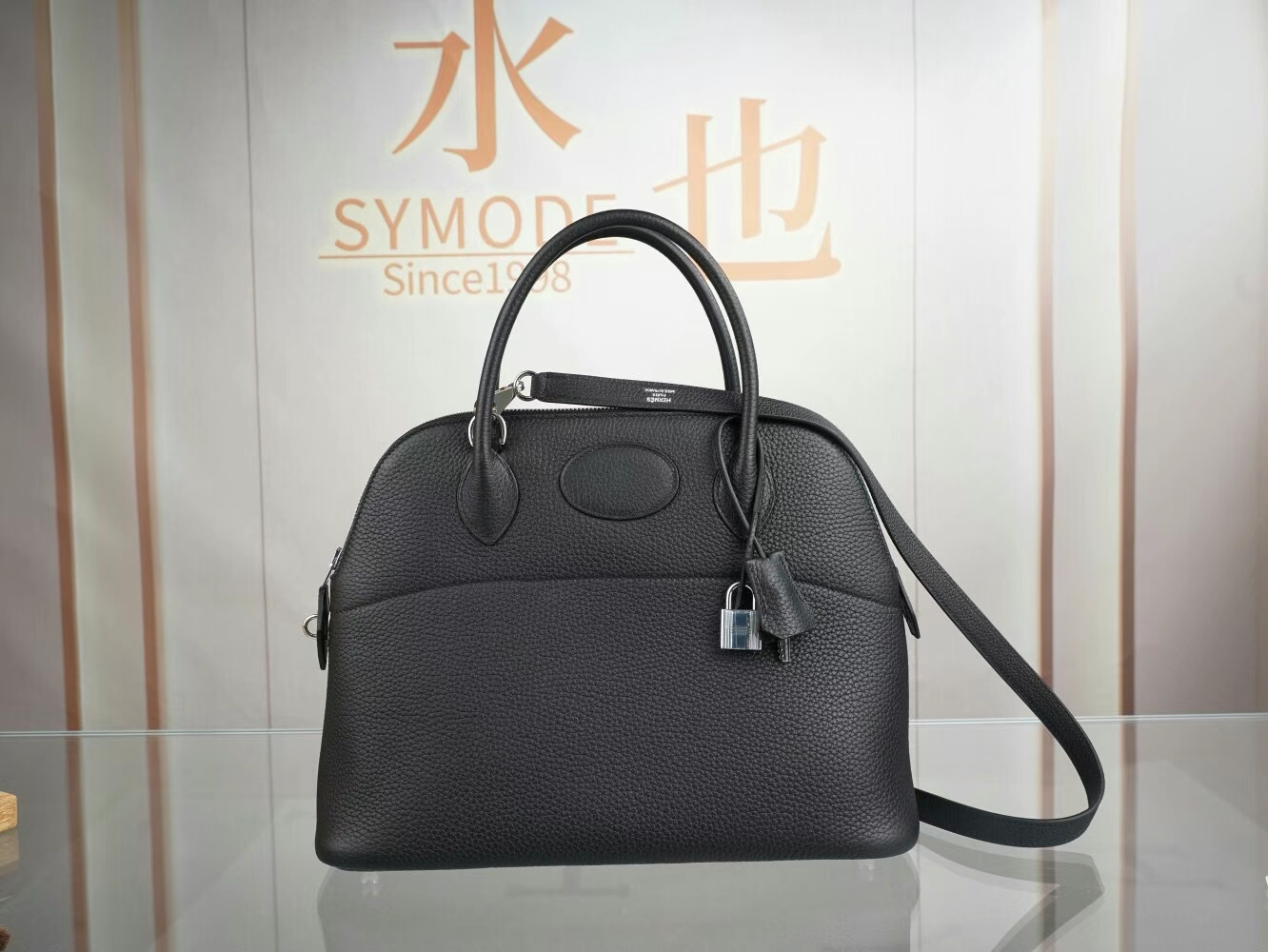 Symode爱马仕包包批发 Hermes Bolide 31CM 89黑色Noir TC牛皮保龄球包 银扣