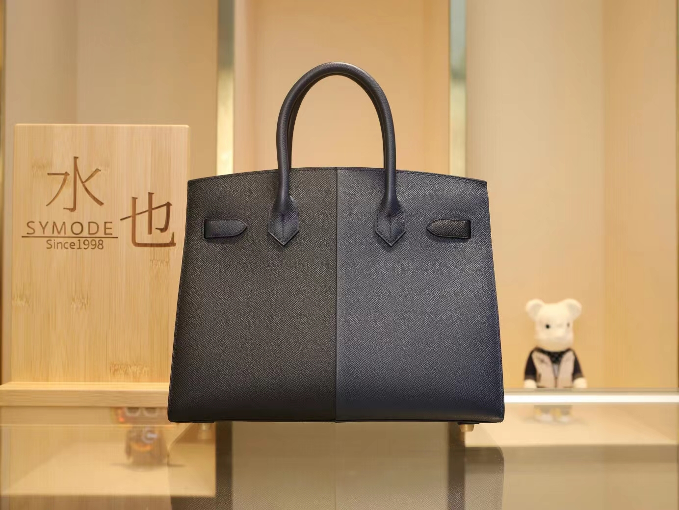 爱马仕铂金包三拼色Casaque系列黑色拼76靛蓝色内拼0F弗里达蓝Birkin30CM