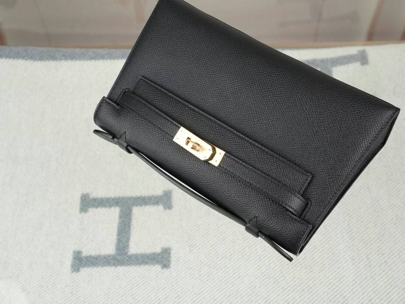 爱马仕迷你凯莉包一代 Hermes 89黑色Epsom皮Mini Kelly Pochette22cm 金扣