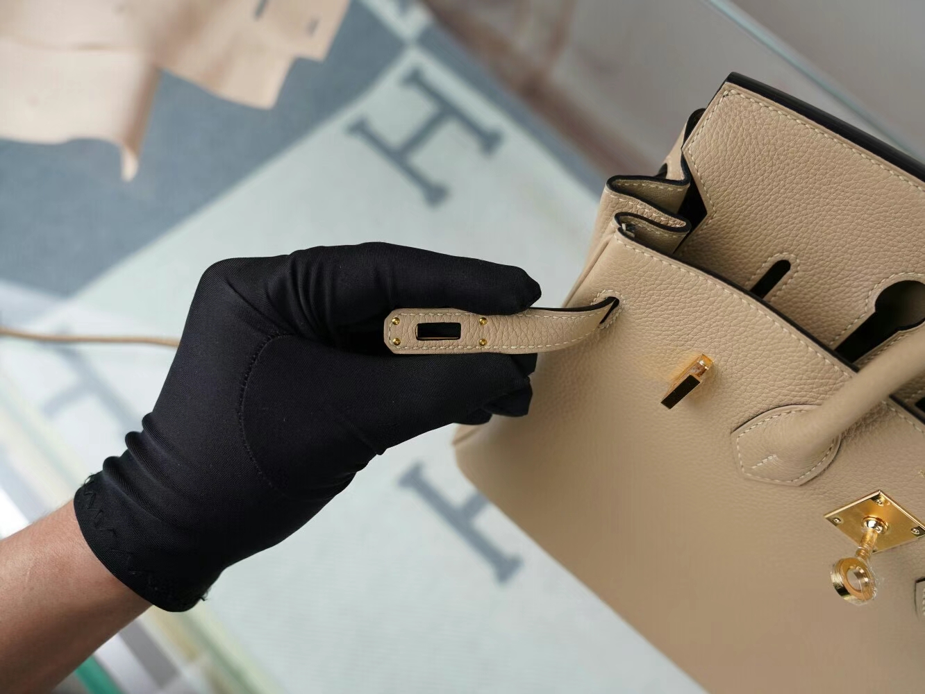 Symode爱马仕铂金包定制 Hermes Birkin25CM S2风衣灰Togo皮 金扣/银扣