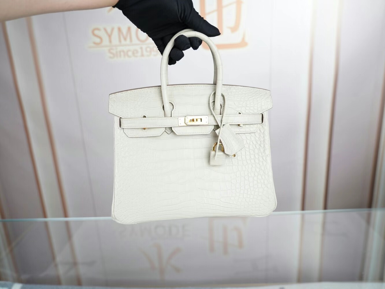 Symode Hermes Birkin25CM 爱马仕8L冰川白雾面两点鳄鱼皮铂金包 银扣