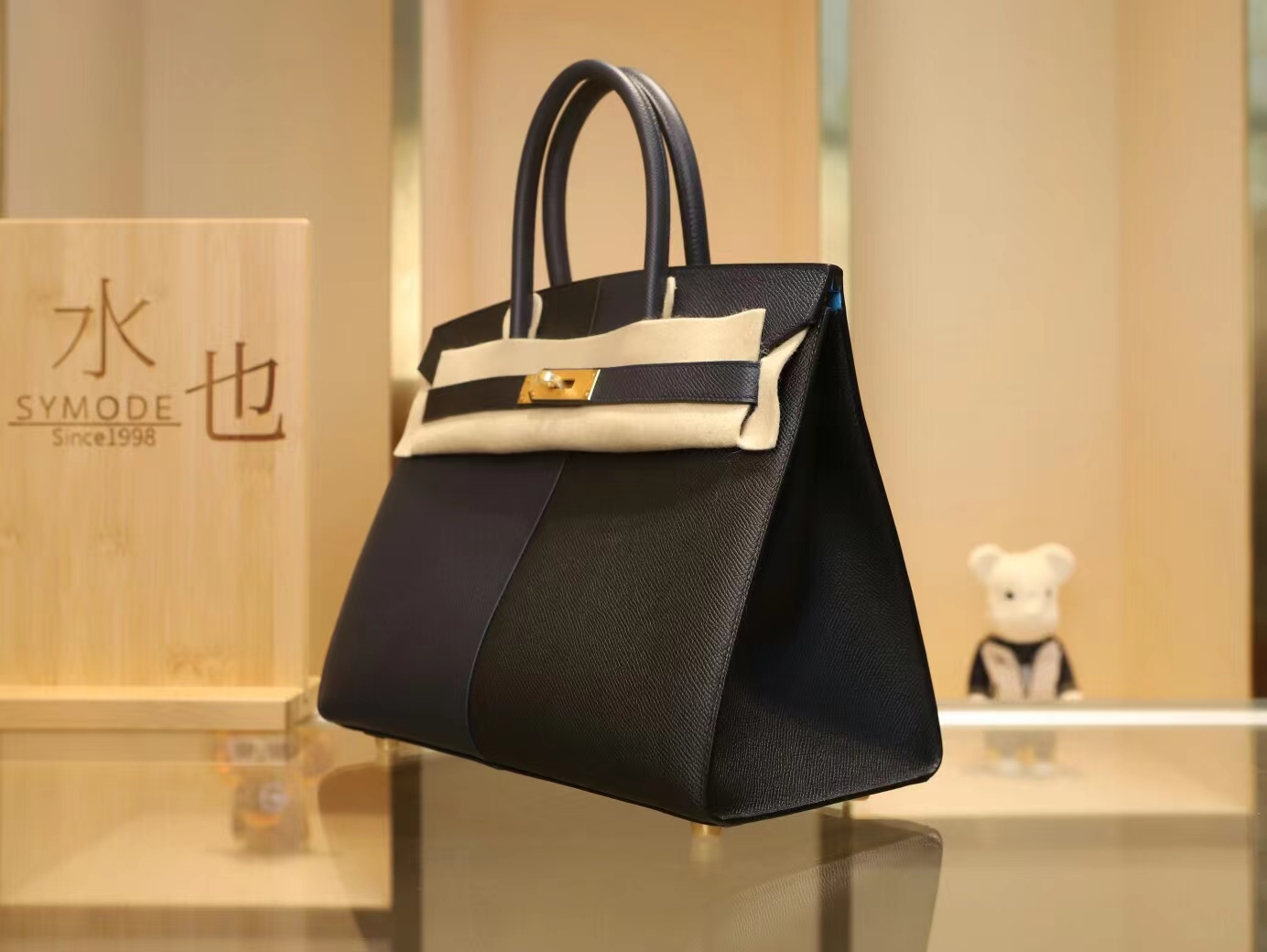 爱马仕铂金包三拼色Casaque系列黑色拼76靛蓝色内拼0F弗里达蓝Birkin30CM