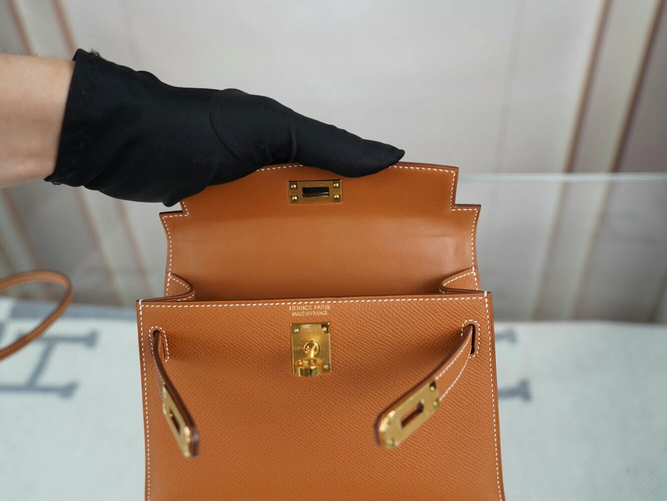 Hermes Mini Kelly19CM 爱马仕CK37金棕色Epsom皮迷你凯莉包二代 金扣