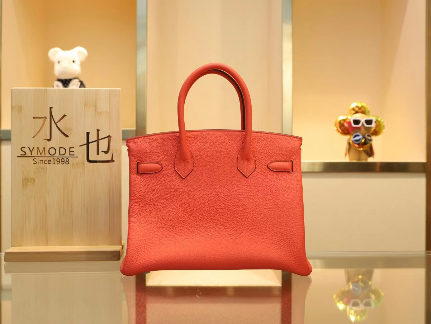 爱马仕包包官网 Hermes Birkin30CM 9T火焰红Capucine Togo皮铂金包 银扣