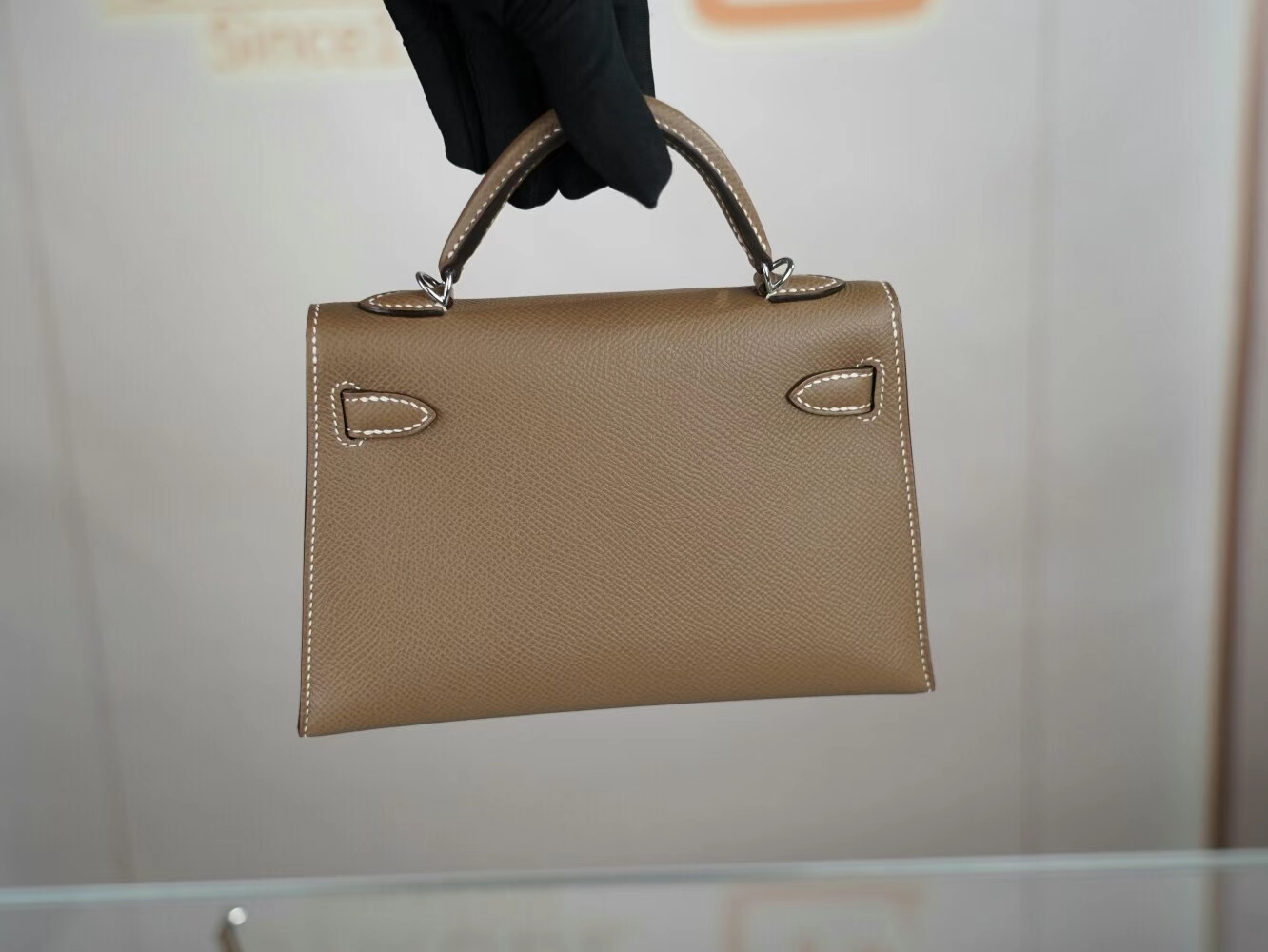 爱马仕迷你凯莉包二代 Hermes CK18大象灰Etoupe Epsom皮Mini Kelly19CM