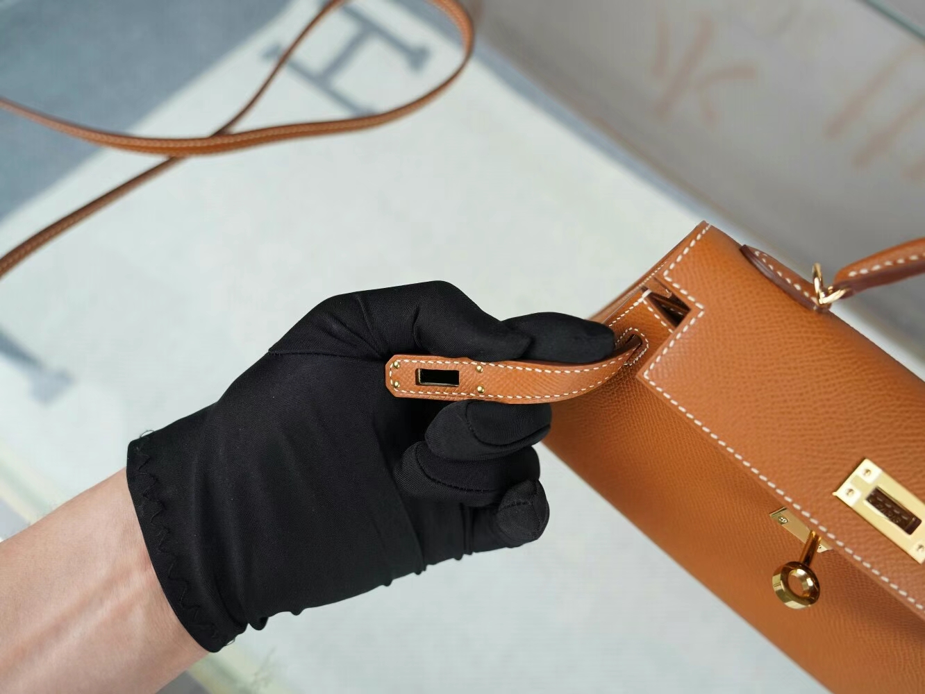 Hermes Mini Kelly19CM 爱马仕CK37金棕色Epsom皮迷你凯莉包二代 金扣