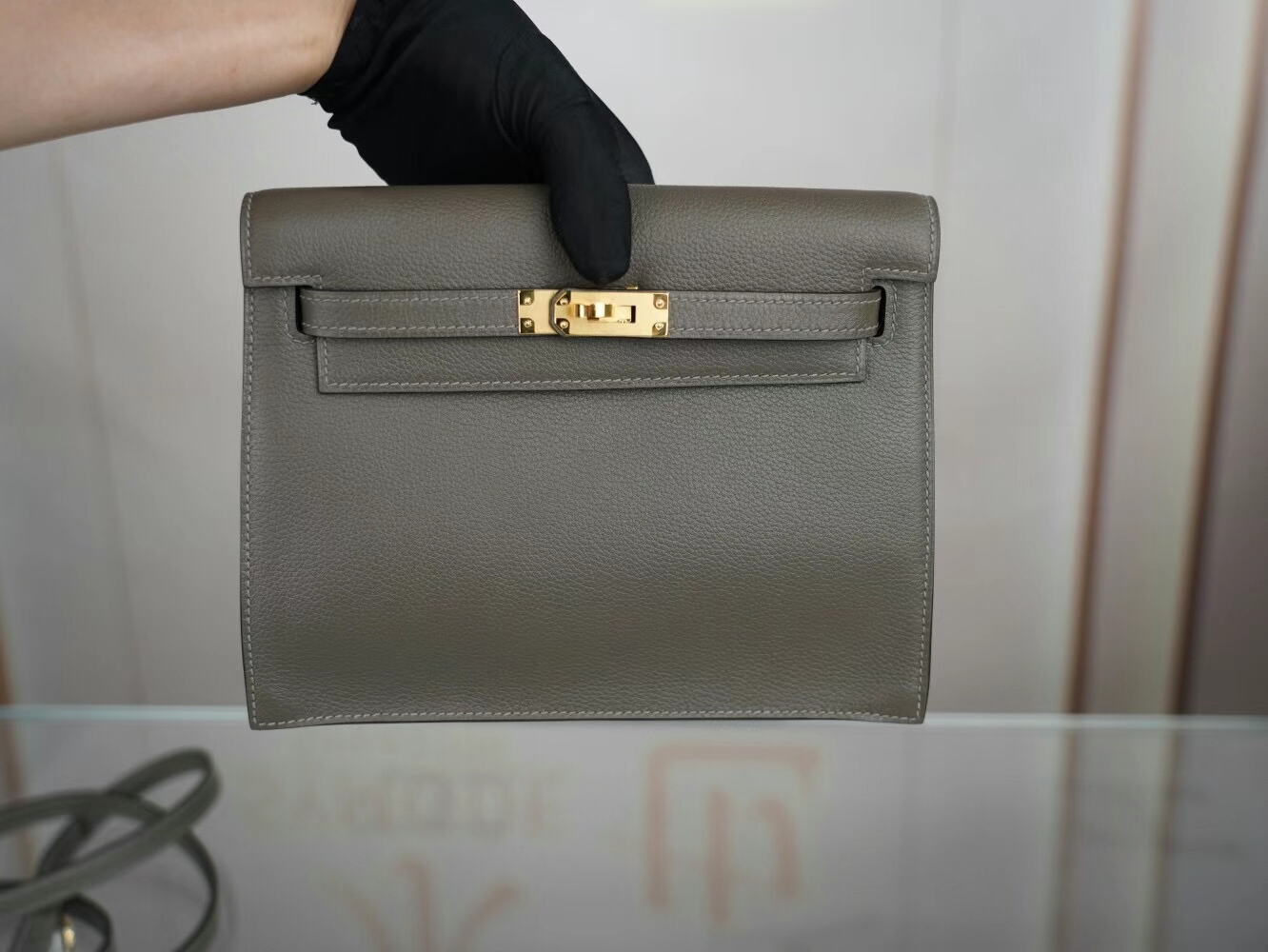 Hermes Kelly Danse22CM 爱马仕8F锡器灰Etain Evercolor皮跳舞包 金扣