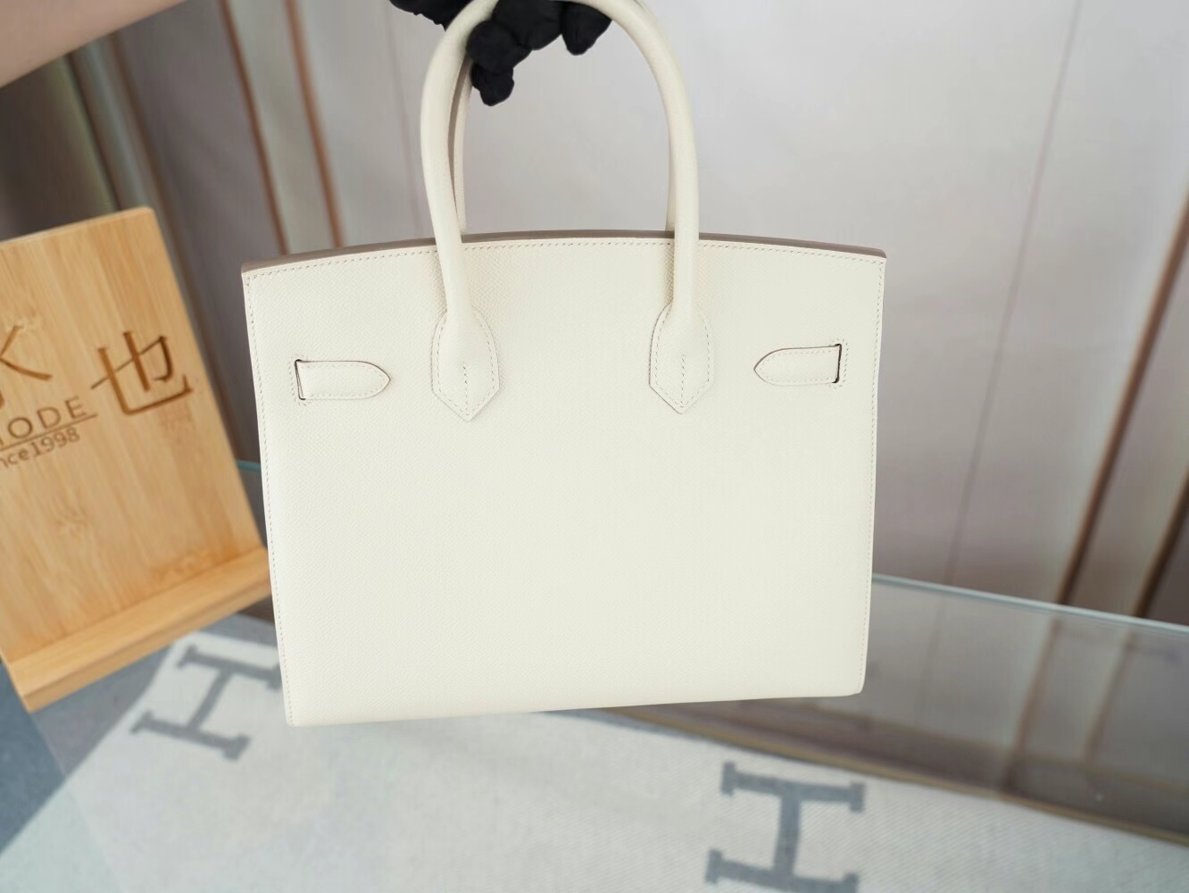 爱马仕包包官网 Hermes Birkin30CM CC10奶昔白Epsom皮铂金包外缝 金扣