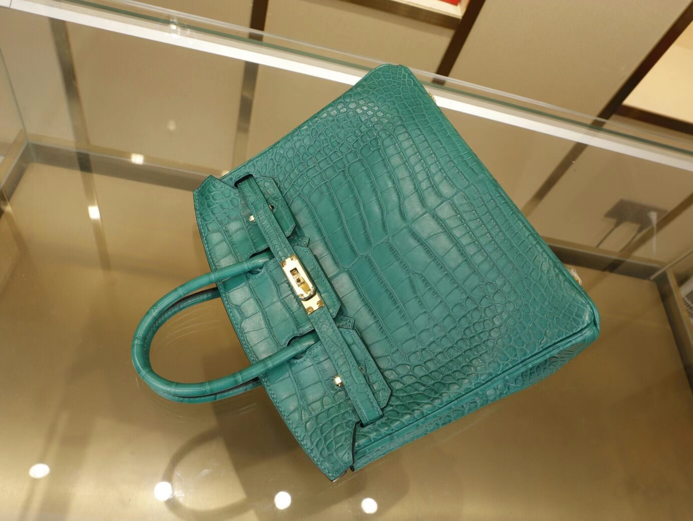 Symode爱马仕铂金包 Hermes 6Q翡翠绿雾面方块鳄鱼皮Birkin25CM 金扣