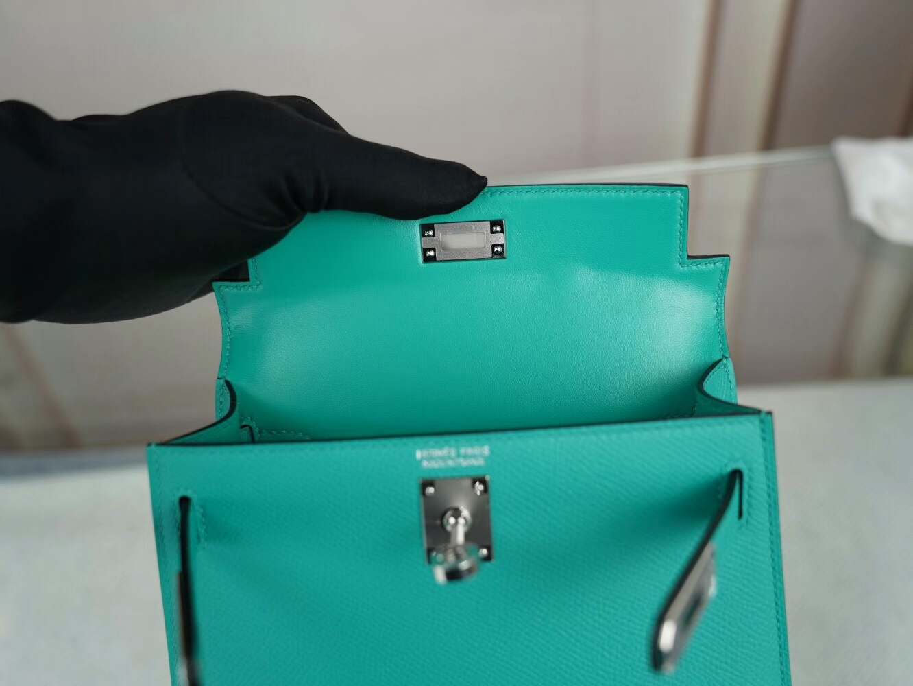 Symode 爱马仕迷你凯莉包二代 Hermes O6玉帝绿Epsom皮Mini Kelly19CM 银扣