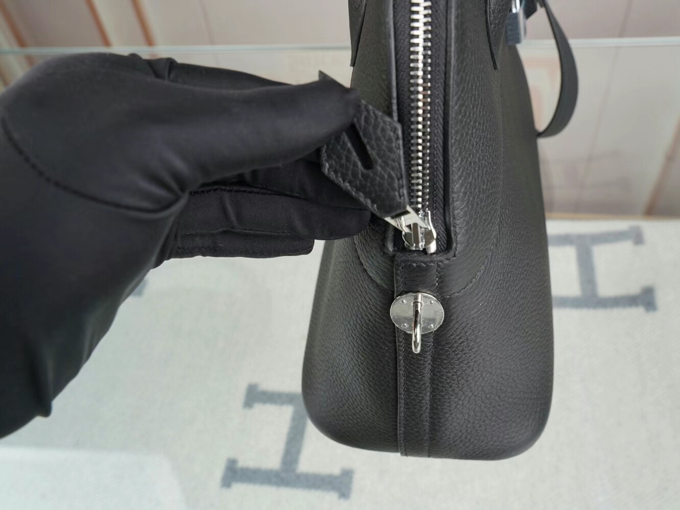 Symode爱马仕包包批发 Hermes Bolide 31CM 89黑色Noir TC牛皮保龄球包 银扣