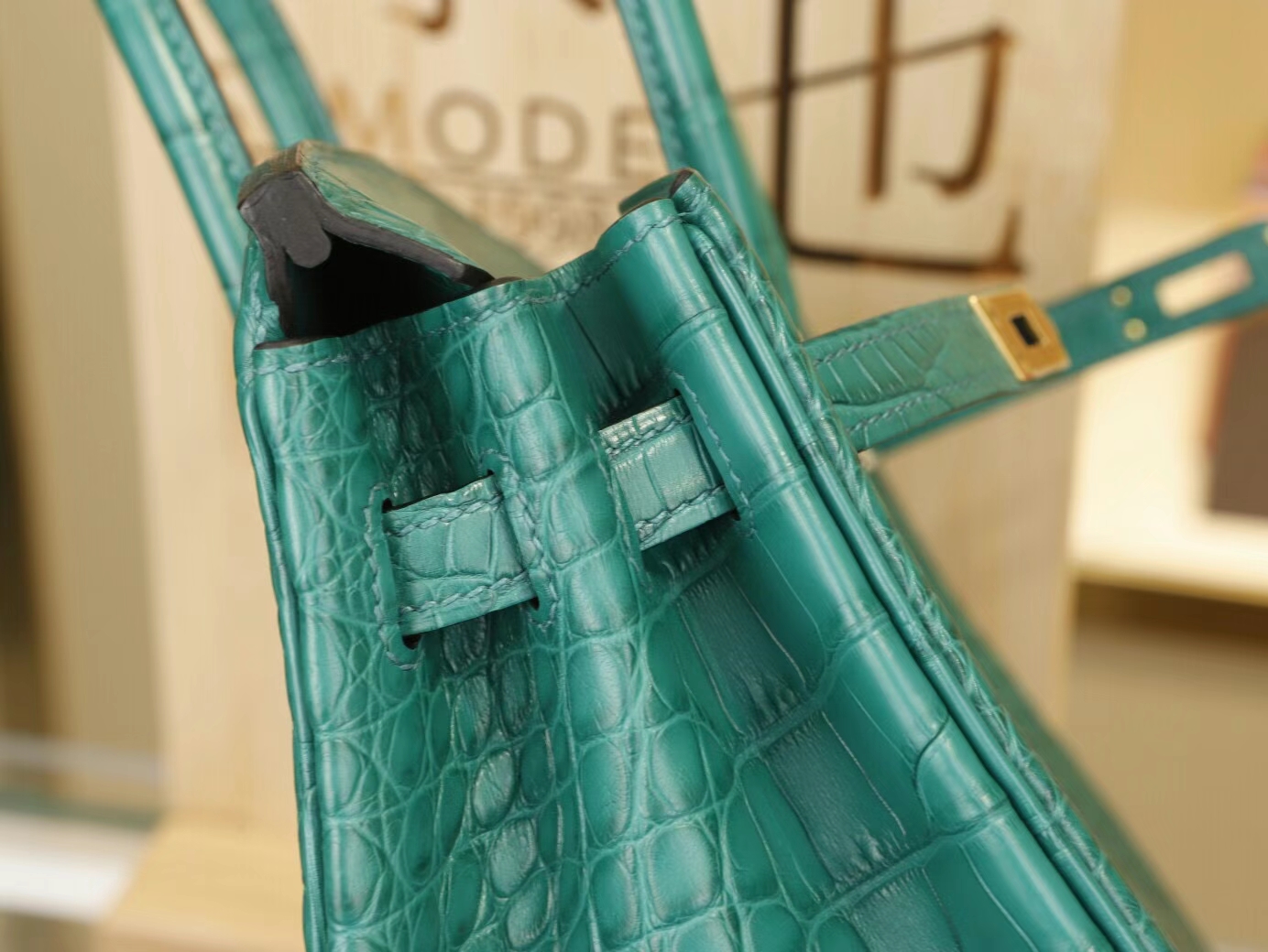 Symode爱马仕铂金包 Hermes 6Q翡翠绿雾面方块鳄鱼皮Birkin25CM 金扣