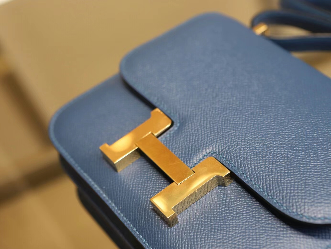 水也名品 Hermes Constance18CM 爱马仕S4深邃蓝Epsom皮康斯坦包 金扣