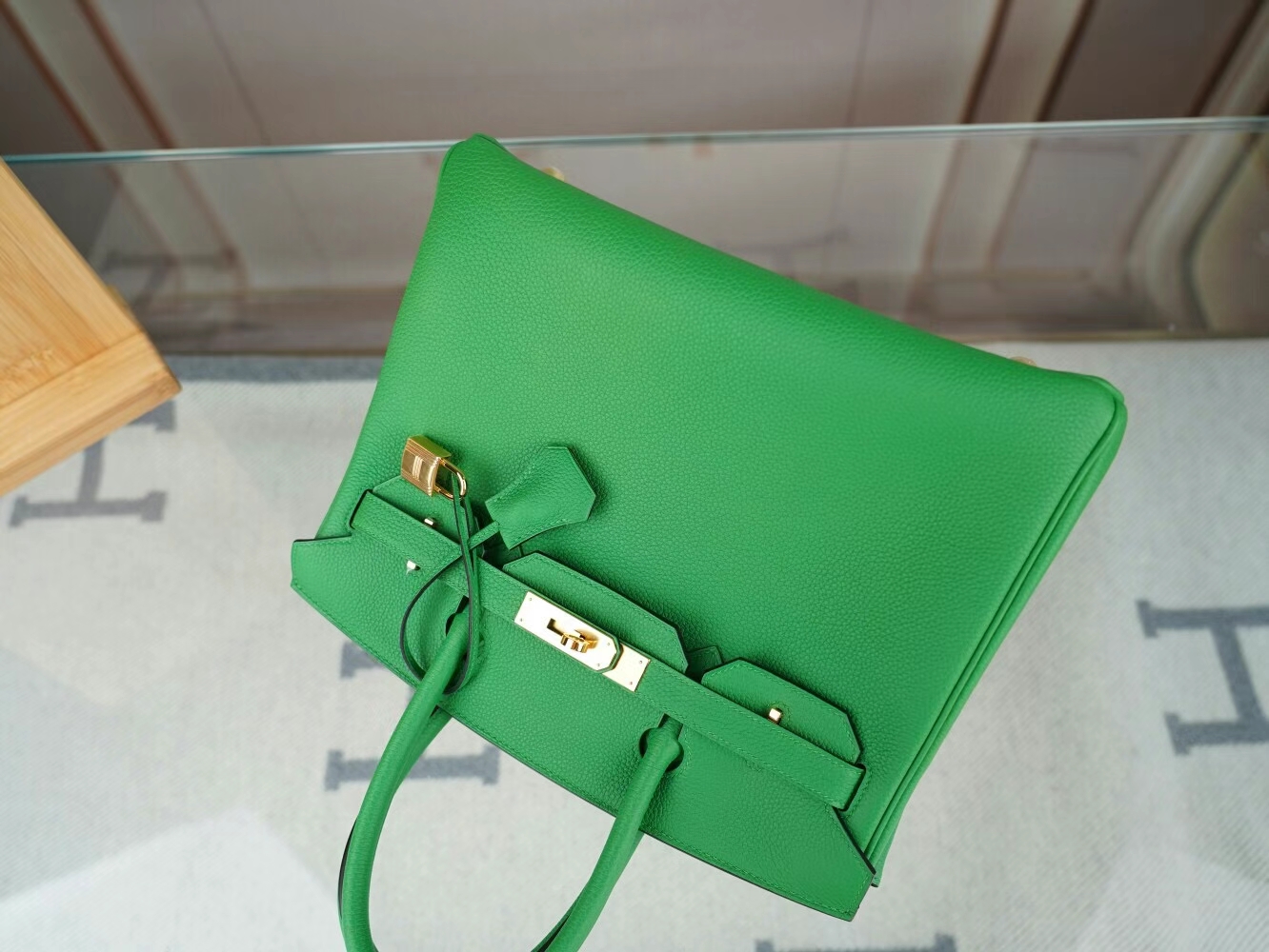水也名品 Hermes Birkin30CM 爱马仕1K竹子绿Bambou Togo皮铂金包 金扣