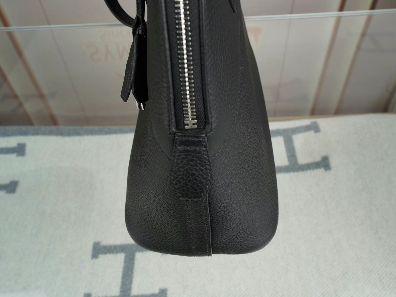 Symode爱马仕包包批发 Hermes Bolide 31CM 89黑色Noir TC牛皮保龄球包 银扣