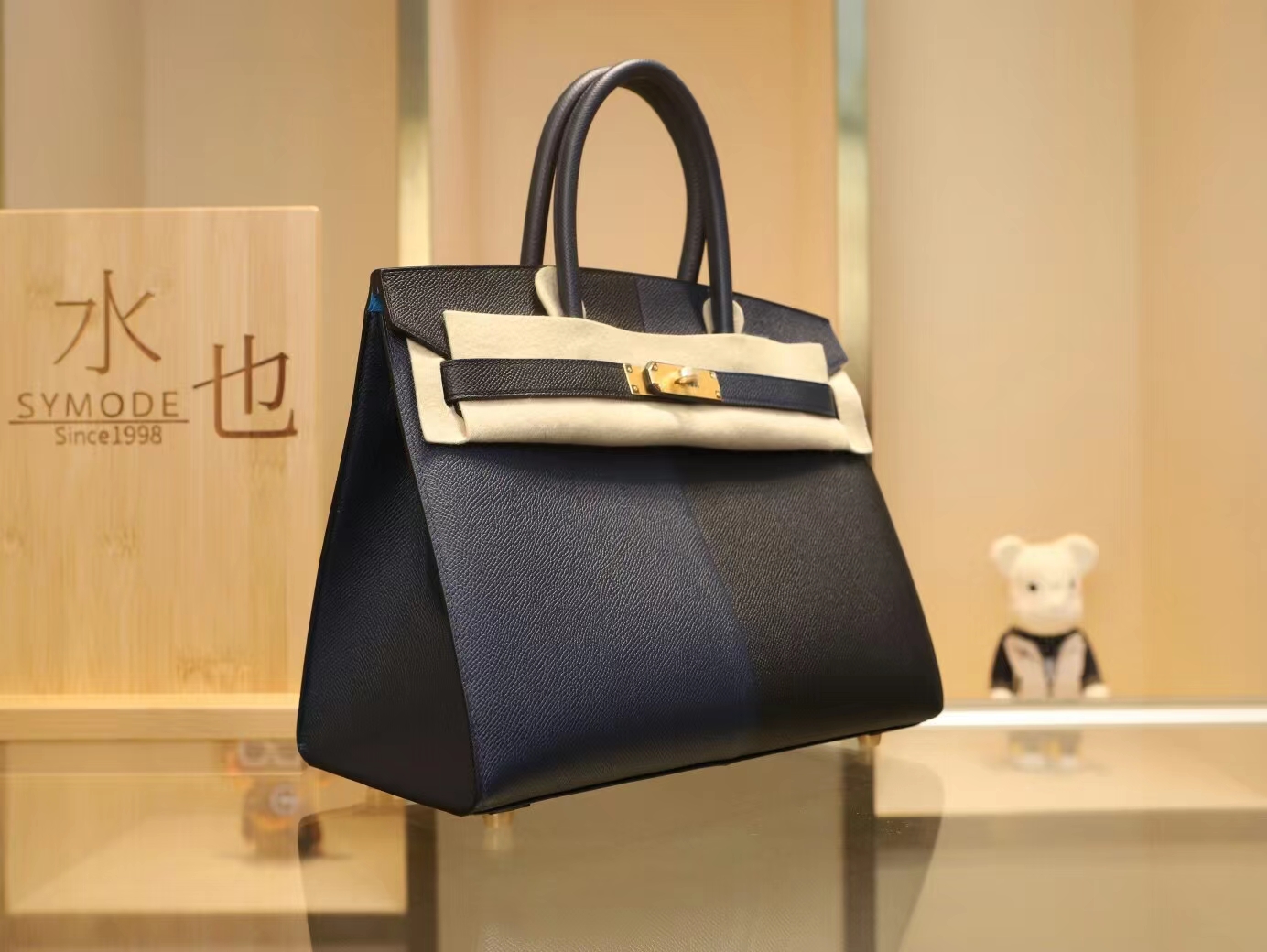 爱马仕铂金包三拼色Casaque系列黑色拼76靛蓝色内拼0F弗里达蓝Birkin30CM