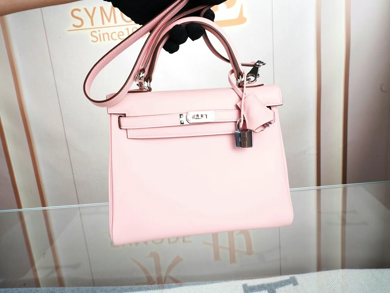 水也名品 Hermes Kelly25CM 爱马仕3Q水粉色Pink Sakura Swift皮凯莉包 银扣