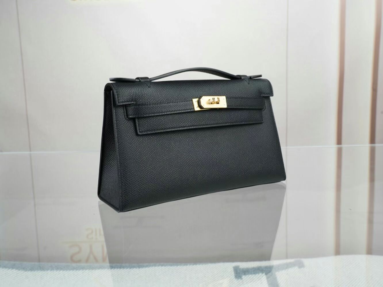 爱马仕迷你凯莉包一代 Hermes 89黑色Epsom皮Mini Kelly Pochette22cm 金扣