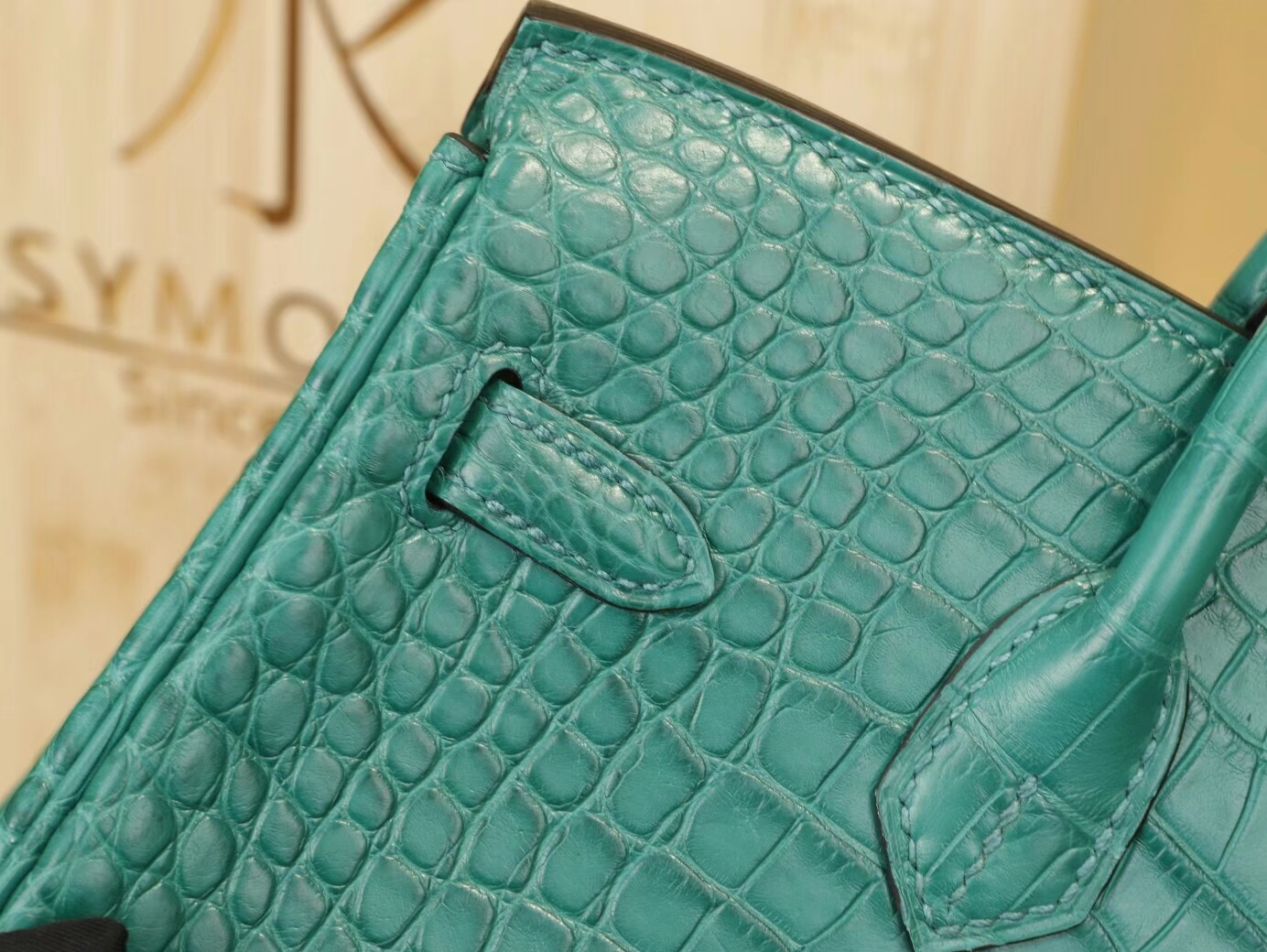 Symode爱马仕铂金包 Hermes 6Q翡翠绿雾面方块鳄鱼皮Birkin25CM 金扣