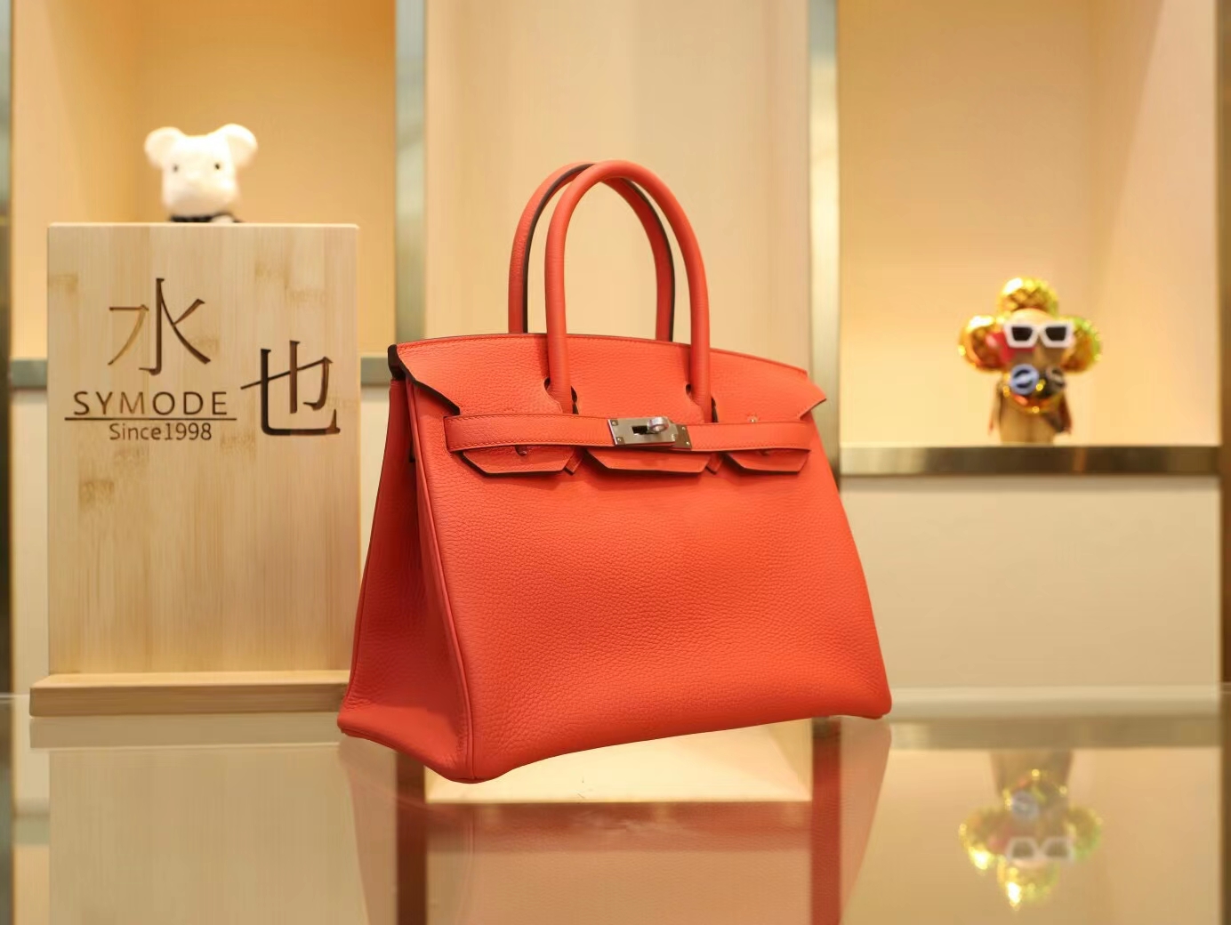 爱马仕包包官网 Hermes Birkin30CM 9T火焰红Capucine Togo皮铂金包 银扣