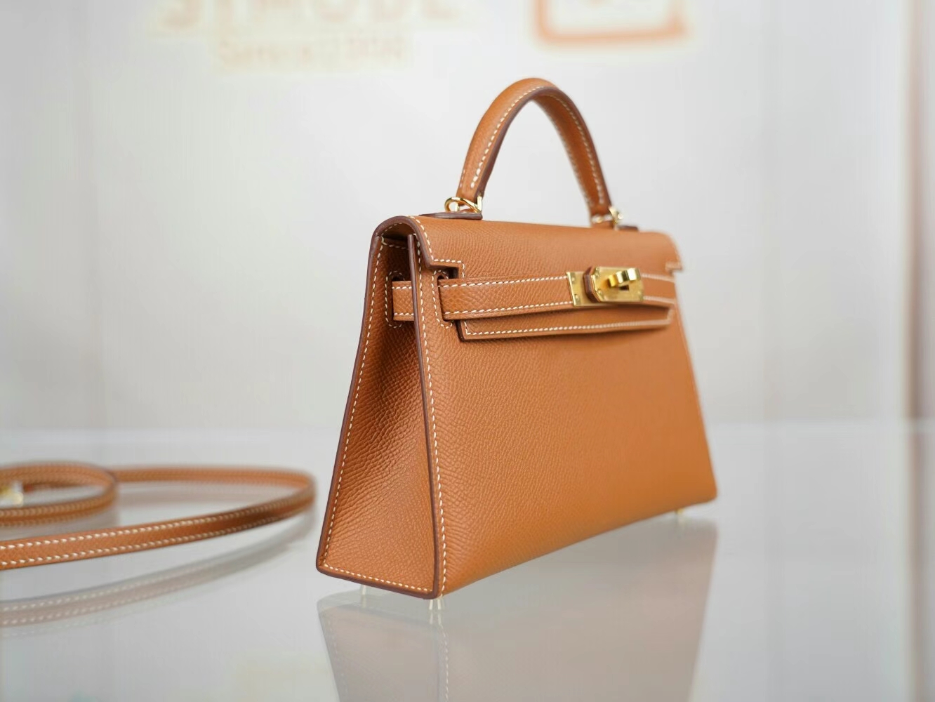 Hermes Mini Kelly19CM 爱马仕CK37金棕色Epsom皮迷你凯莉包二代 金扣