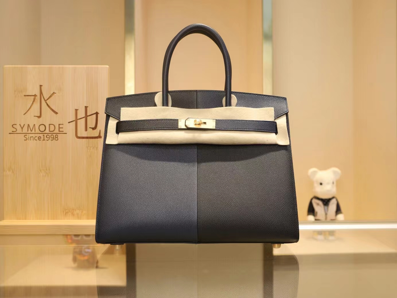 爱马仕铂金包三拼色Casaque系列黑色拼76靛蓝色内拼0F弗里达蓝Birkin30CM