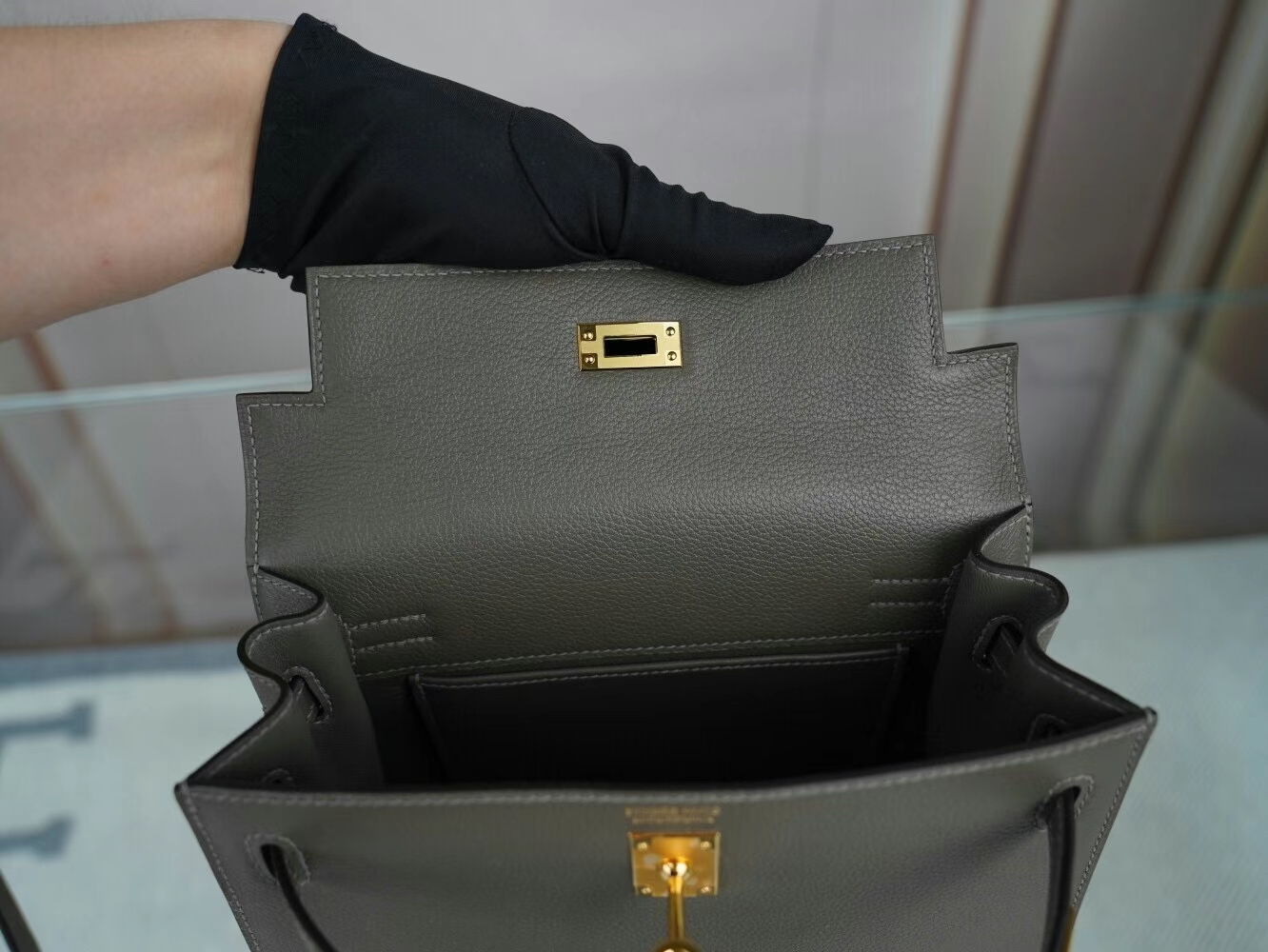 Hermes Kelly Danse22CM 爱马仕8F锡器灰Etain Evercolor皮跳舞包 金扣