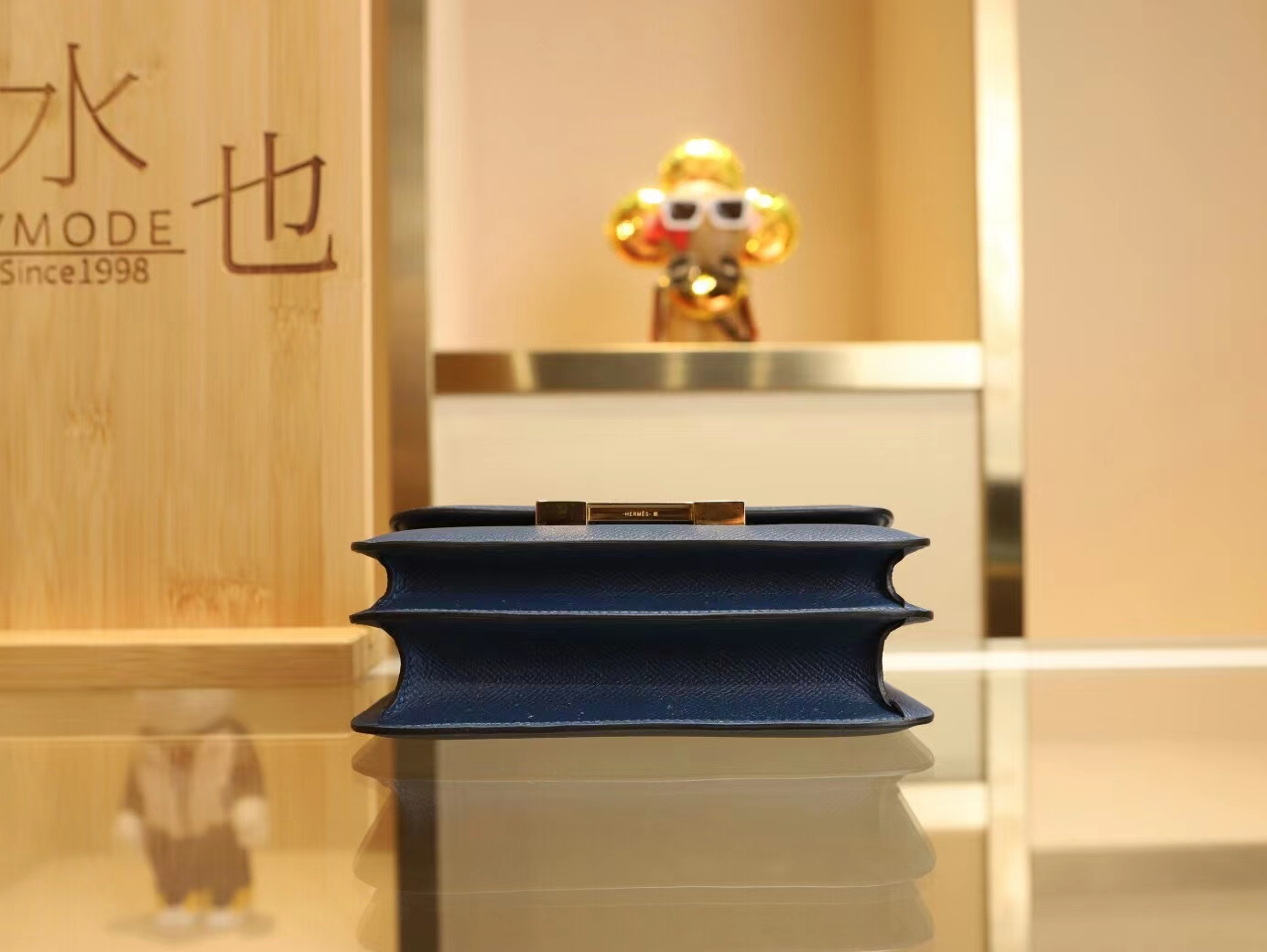水也名品 Hermes Constance18CM 爱马仕S4深邃蓝Epsom皮康斯坦包 金扣