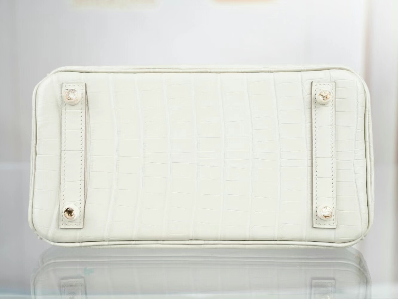 Symode Hermes Birkin25CM 爱马仕8L冰川白雾面两点鳄鱼皮铂金包 银扣