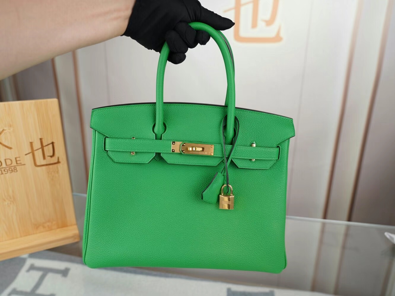 水也名品 Hermes Birkin30CM 爱马仕1K竹子绿Bambou Togo皮铂金包 金扣