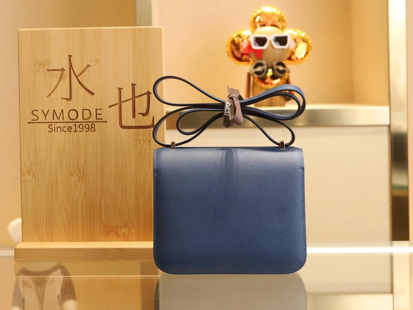 水也名品 Hermes Constance18CM 爱马仕S4深邃蓝Epsom皮康斯坦包 金扣
