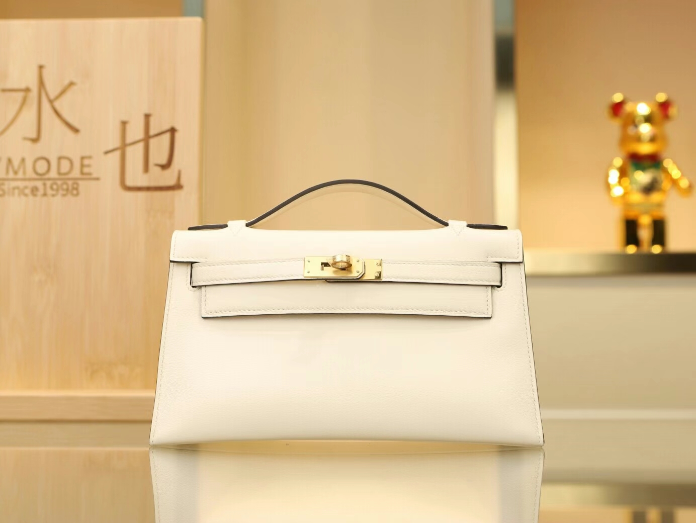 水也名品 Hermes爱马仕I2奶油白Swift皮迷你凯莉包Mini Kelly Pochette22cm