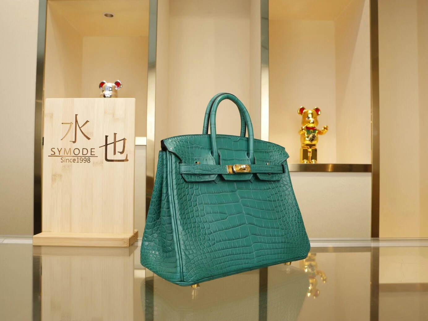 Symode爱马仕铂金包 Hermes 6Q翡翠绿雾面方块鳄鱼皮Birkin25CM 金扣
