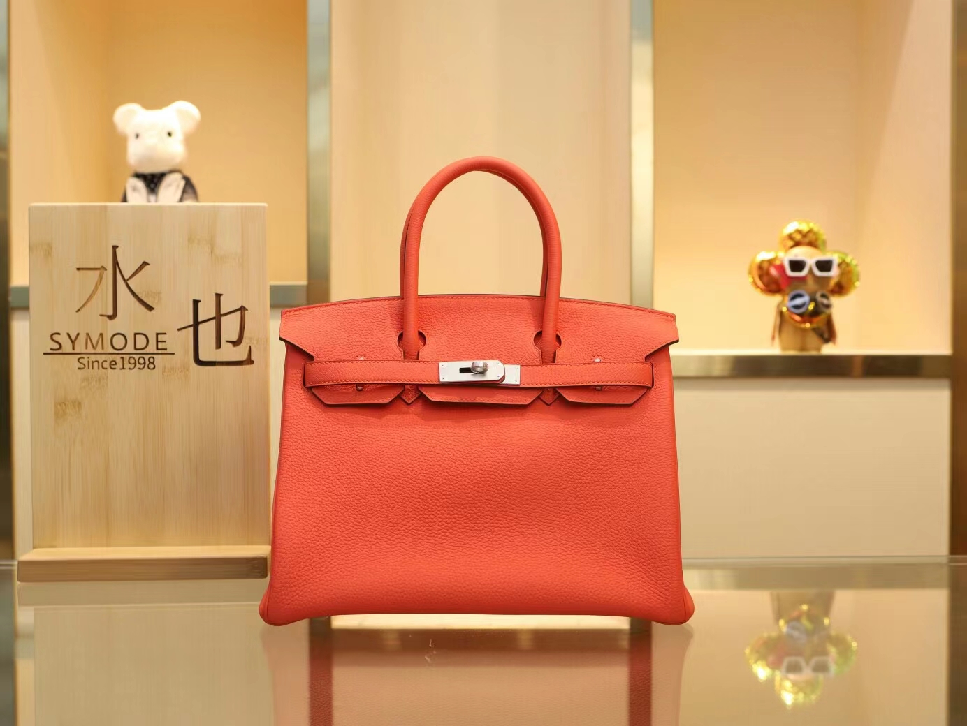 爱马仕包包官网 Hermes Birkin30CM 9T火焰红Capucine Togo皮铂金包 银扣