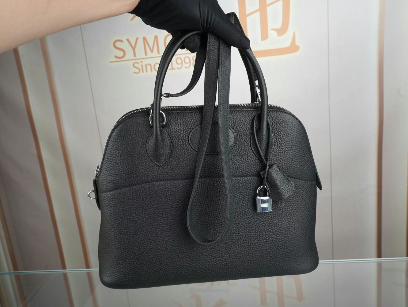 Symode爱马仕包包批发 Hermes Bolide 31CM 89黑色Noir TC牛皮保龄球包 银扣