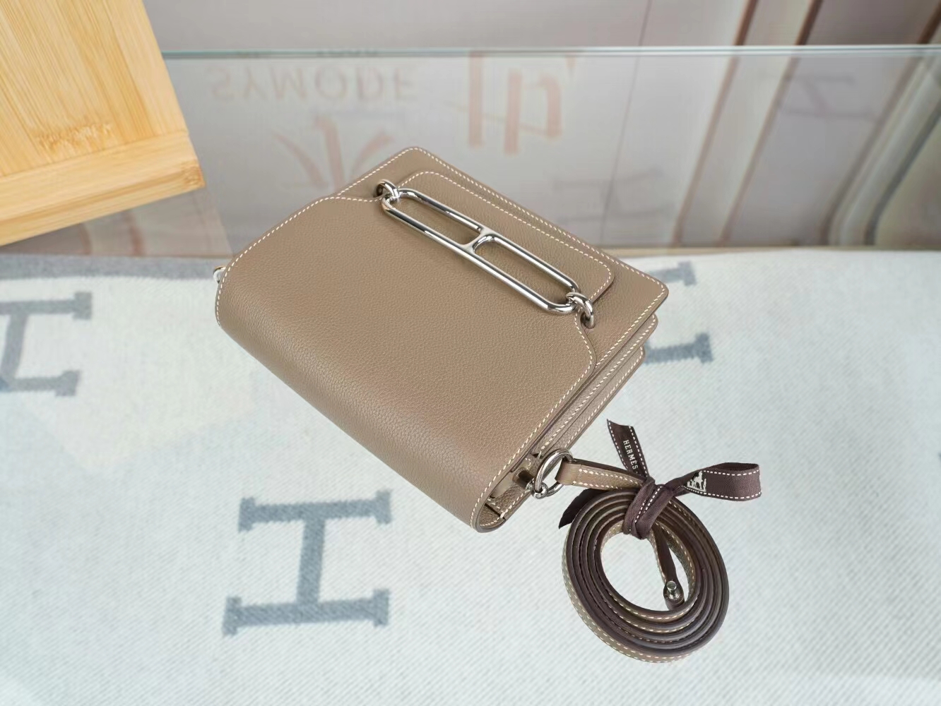 水也名品 爱马仕猪鼻子包 Hermes Roulis18CM CK18大象灰Etoupe 银扣