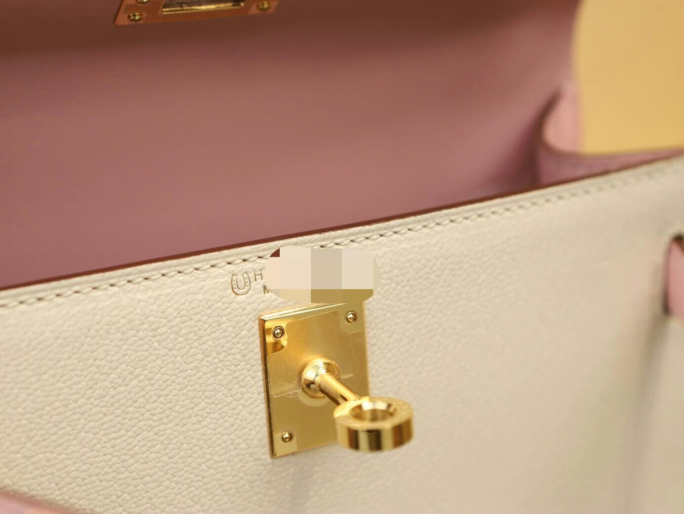 Hermes Mini Kelly19CM 爱马仕I2奶油白拼3Q水粉色山羊皮迷你凯莉包二代