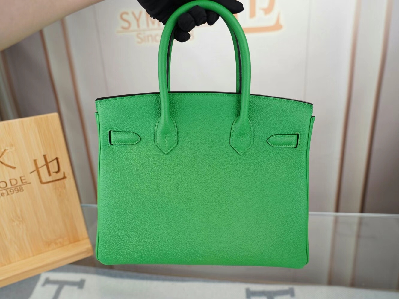 水也名品 Hermes Birkin30CM 爱马仕1K竹子绿Bambou Togo皮铂金包 金扣