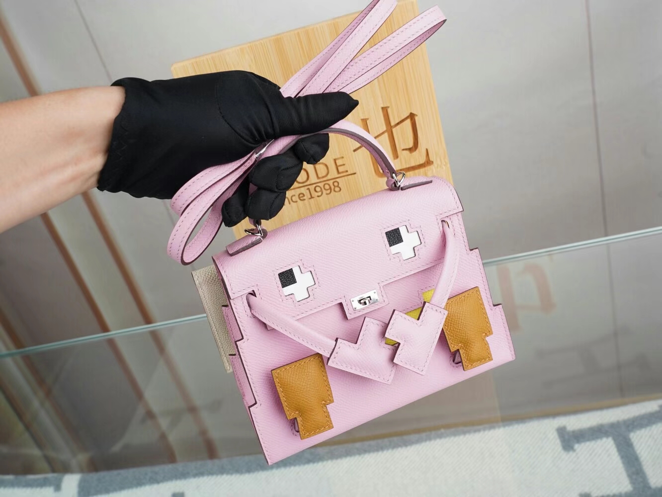 Symode爱马仕新款马赛克娃娃包 Hermes X9锦葵紫Epsom皮Kelly Doll Picto