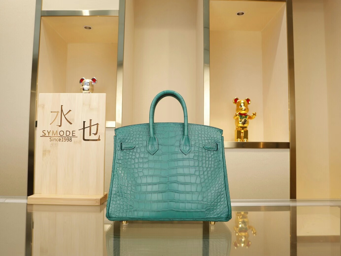 Symode爱马仕铂金包 Hermes 6Q翡翠绿雾面方块鳄鱼皮Birkin25CM 金扣