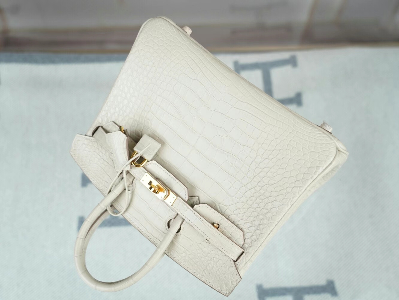 Symode Hermes Birkin25CM 爱马仕8L冰川白雾面两点鳄鱼皮铂金包 银扣