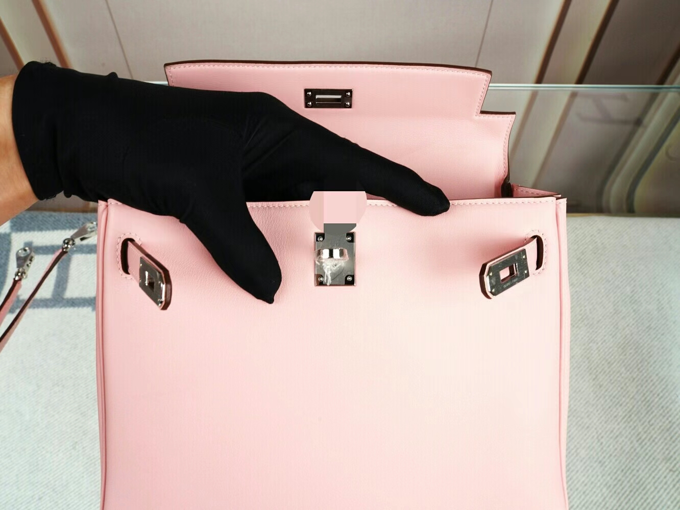 水也名品 Hermes Kelly25CM 爱马仕3Q水粉色Pink Sakura Swift皮凯莉包 银扣